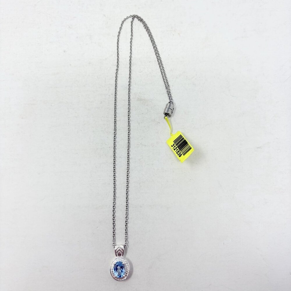 Shop LC Sky Blue Topaz Sterling Silver Pendant‎ With Stainless Steel Chain 5484